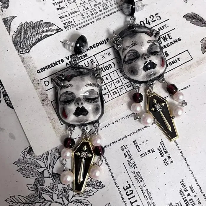 Neo-Gothic Ceramic Copper Geometric Drop Earrings for Women Jewelry Gift