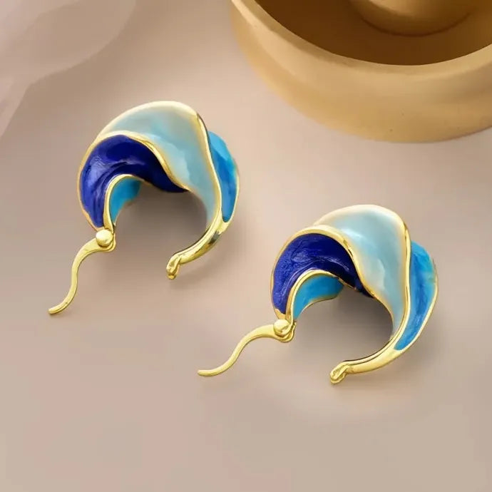 Women Geometric Hoop Earrings Wave Design Brass Alloy Lightweight Jewelry Gift