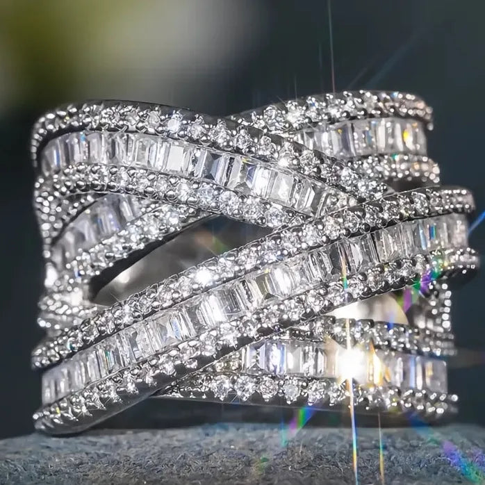 Multi-layer Cross Design Cubic Zirconia Wedding Party Rings for Women