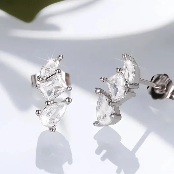 Geometric Cubic Zirconia Stud Earrings for Women Oval Square Pear Shape Fashion Jewelry
