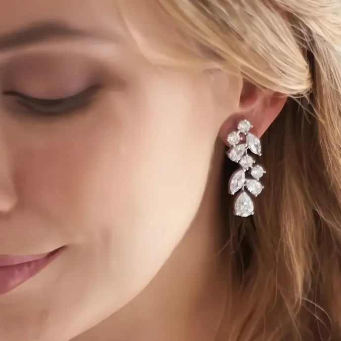 Geometric Cubic Zirconia Silver Dangle Earrings for Women Wedding Jewelry