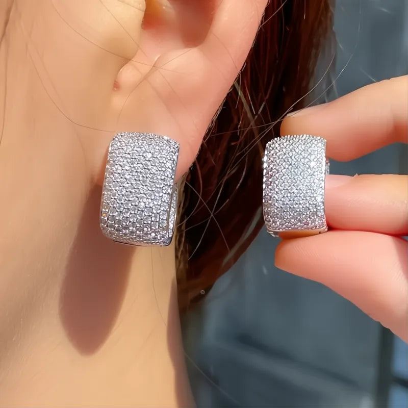Full Cubic Zirconia Hoop Earrings for Women Bling Bling Luxury Bridal Wedding Jewelry