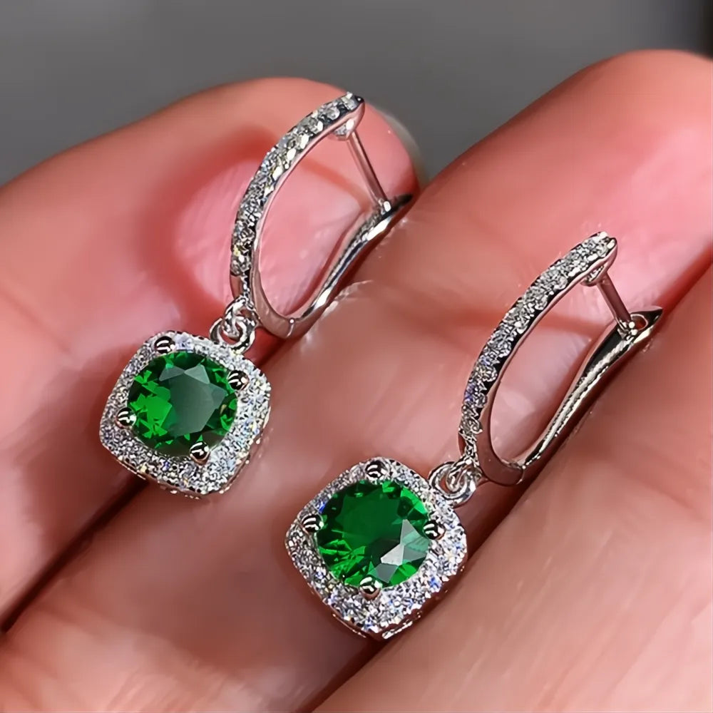 New Trendy Square Shape Drop Earrings Cubic Zirconia Bridal Engagement Wedding Jewelry Elegant Female Dangle Gift