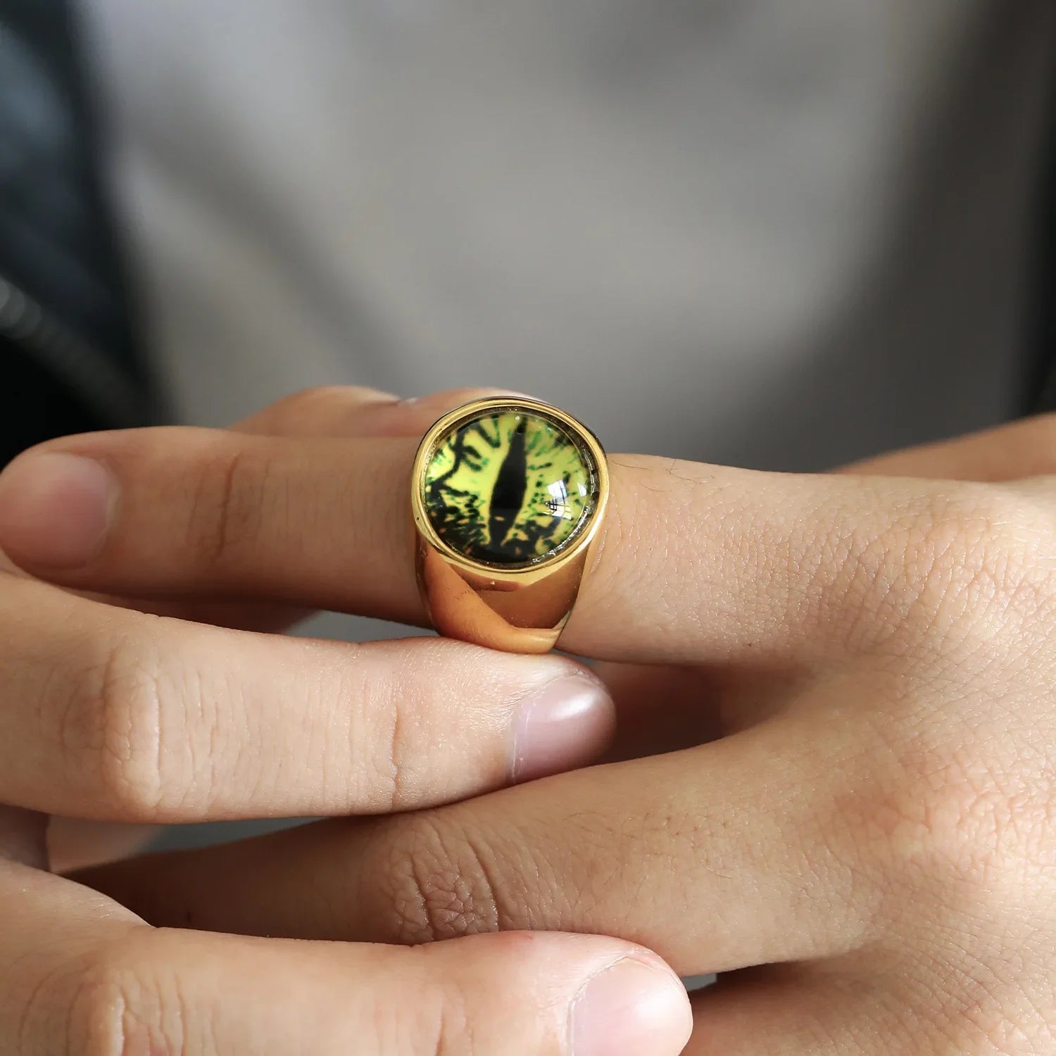 Punk Hiphop Multicolor Evil Eye Chunky Men’s Gold Plated Stainless Steel Ring