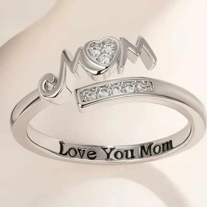 Elegant Romantic MOM Women’s Brass Ring with Sparkling CZ Inlay Gift