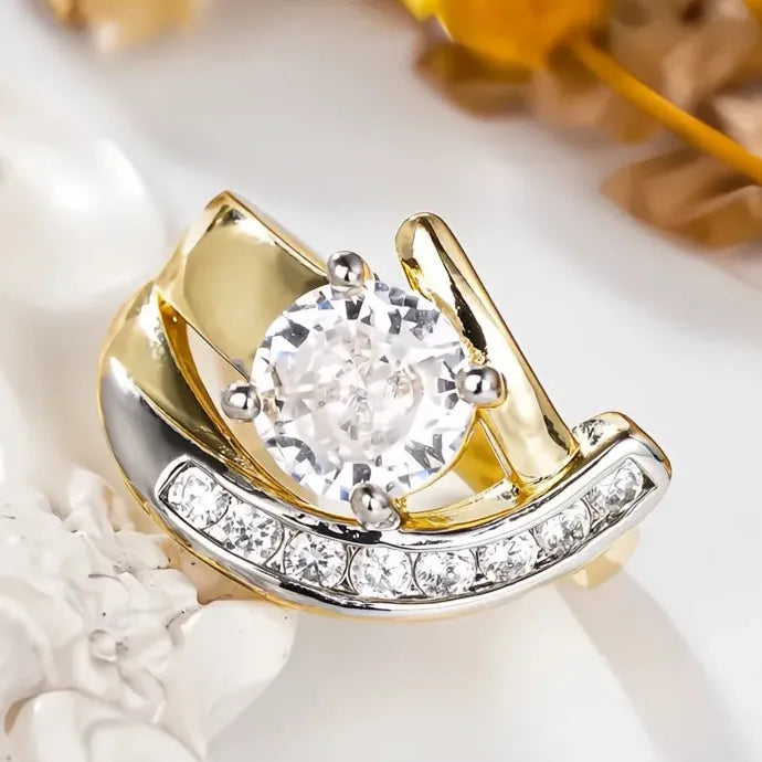 Two Tone Irregular CZ Ring Brass Wedding Party Jewelry for Women Luxury
