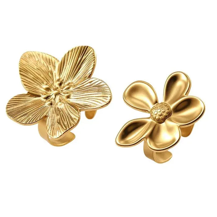 Adjustable Stainless Steel Flower Rings Set for Women Gold Tone Jewelry