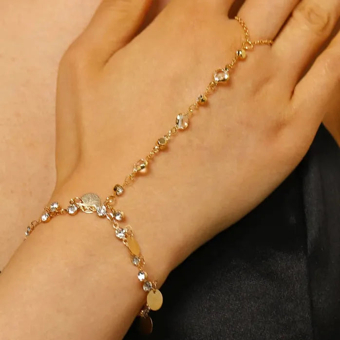 Crystal Tassel Finger Bracelet for Women Vintage Hand Chain Jewelry Gift