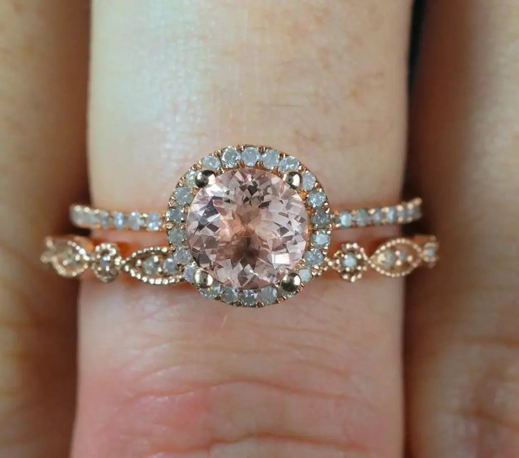 AAA Zircon Stone Micro Paved Rose Gold Bridal Engagement Ring Sets for Women