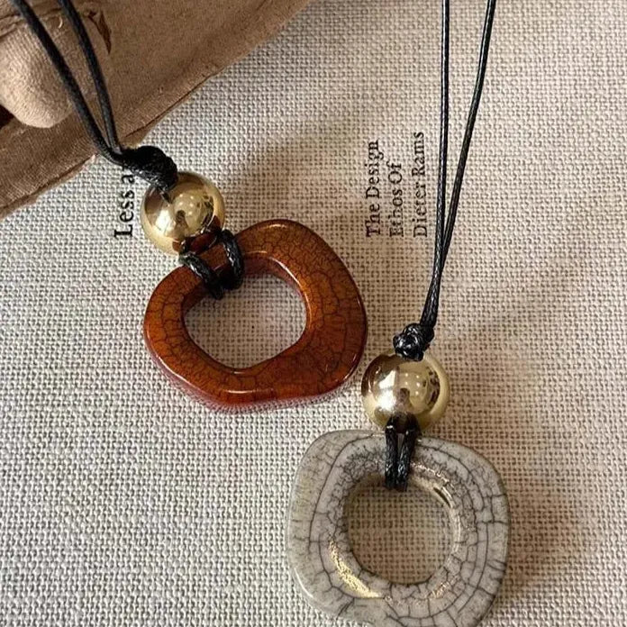 Round Hollow Pendant Necklace for Women Black Leather Rope Sweater Chain Geometric Design