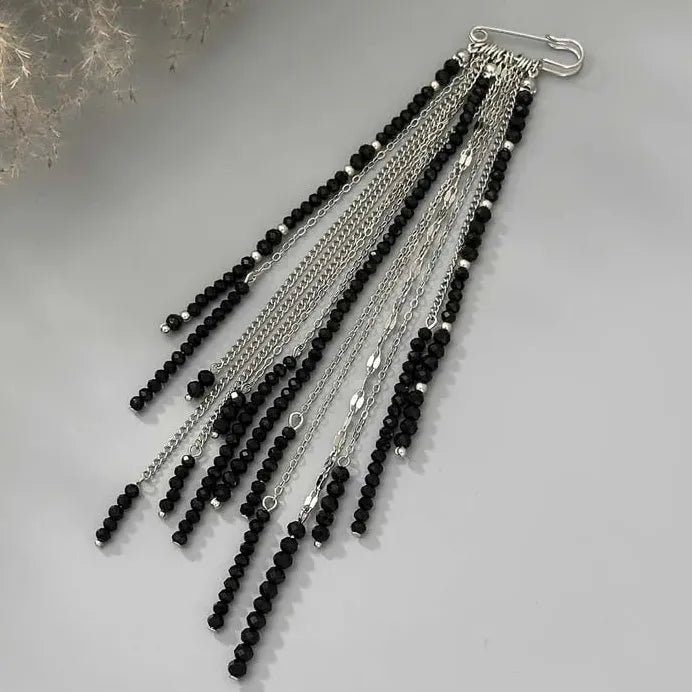 Geometric Black Crystal Long Tassel Zinc Alloy Brooch for Women