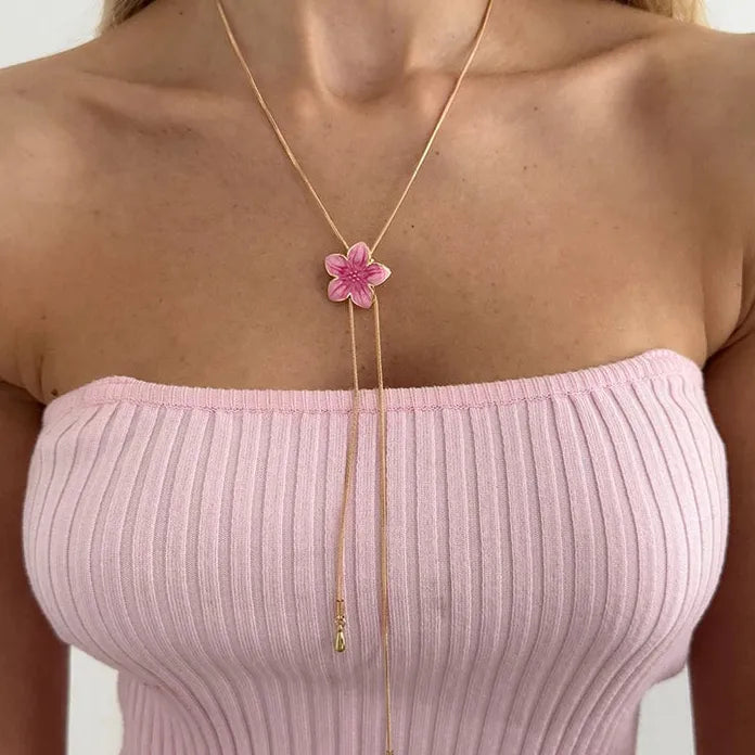 Vintage Sweet Flower Pendant Necklace for Women Zinc Alloy Y-Shaped Gift