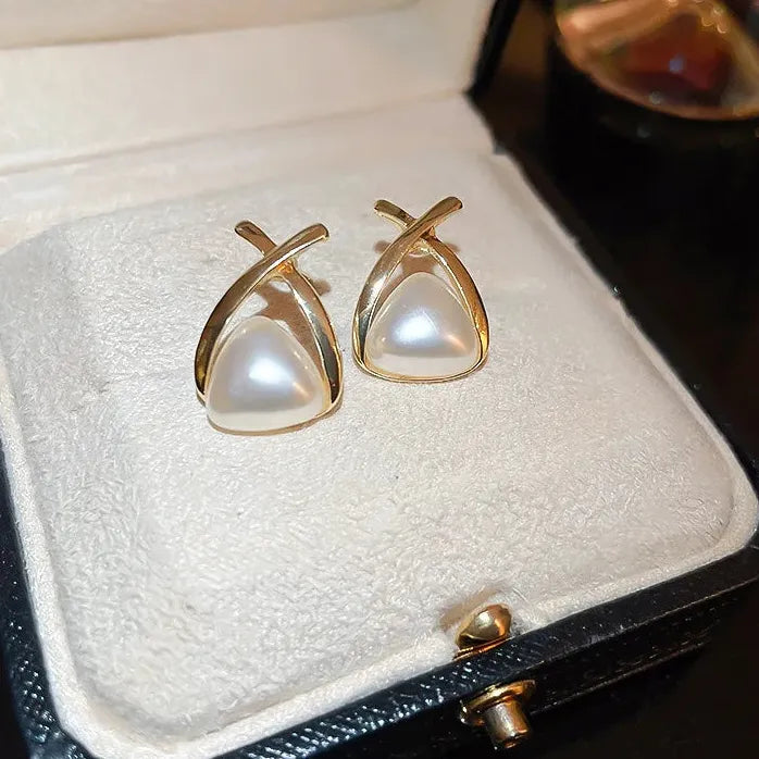 Pendientes de perlas redondas geométricas de cobre diseño personalidad 2021 mujer niña