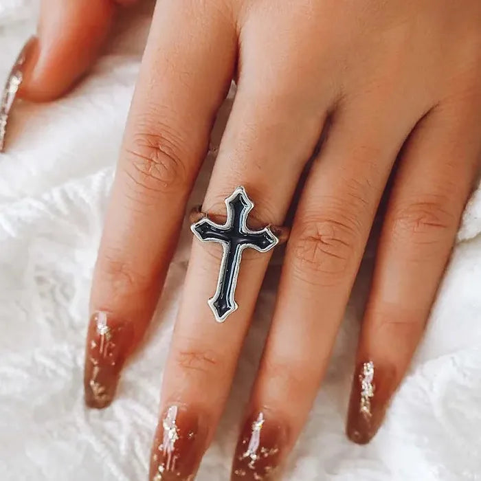 Vintage Punk Cross Enamel Ring Hip Hop Jewelry Gift for Men Women