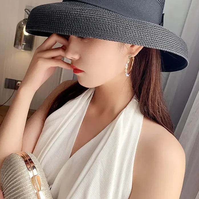 Copper Alloy Round Hoop Rhinestone Earrings for Women Statement Jewelry Gift