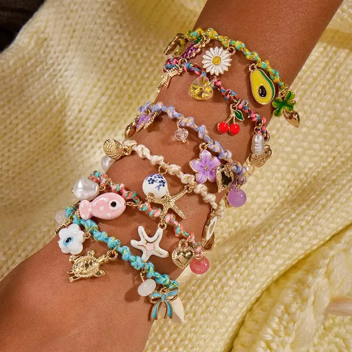 Bohemia Hand Woven Rope Bracelet Featuring Daisy Fish Starfish Shell Pendant for Women Summer Jewelry