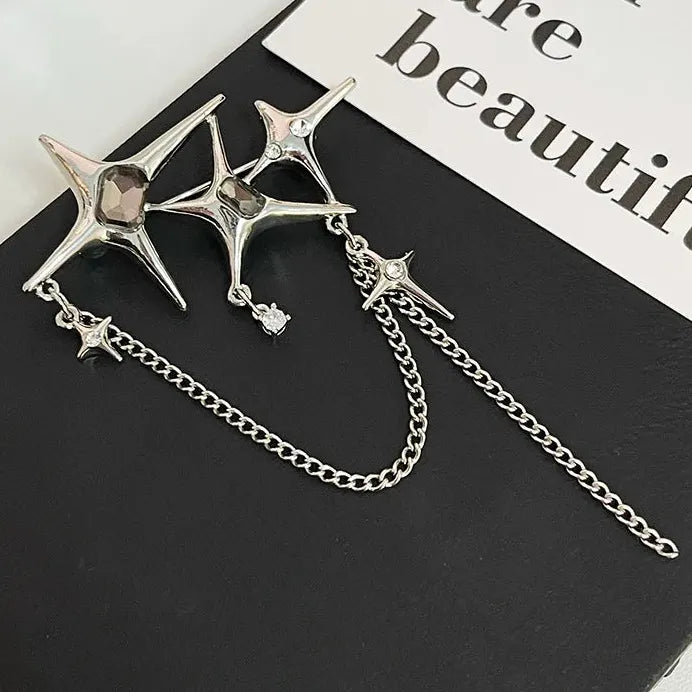 Four-Pointed Star Zinc Alloy Brooch Chain Trendy Jewelry Accessory