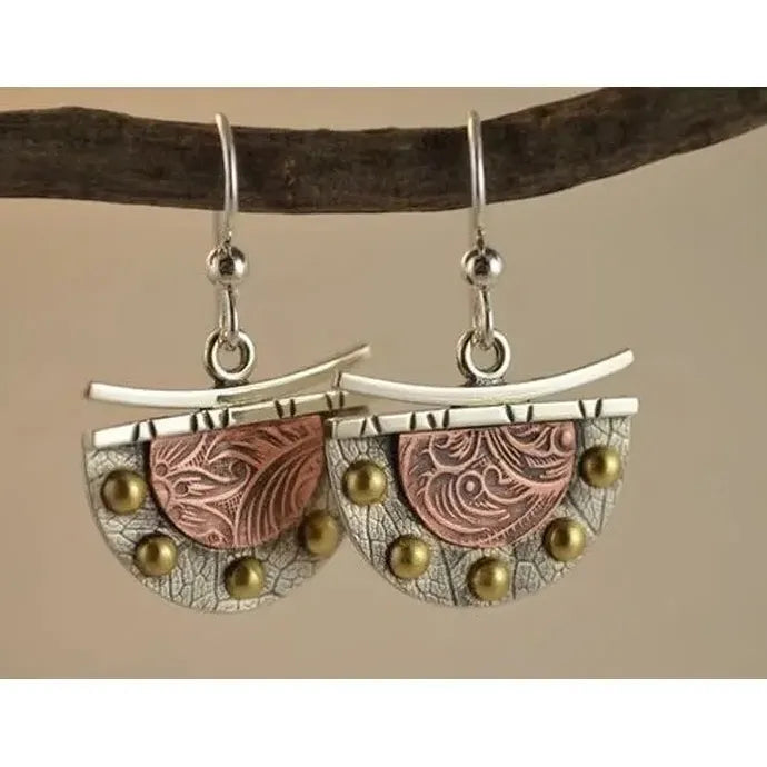 Vintage Geometric Bohemian Metal Carved Drop Earrings for Women Parties Engagements