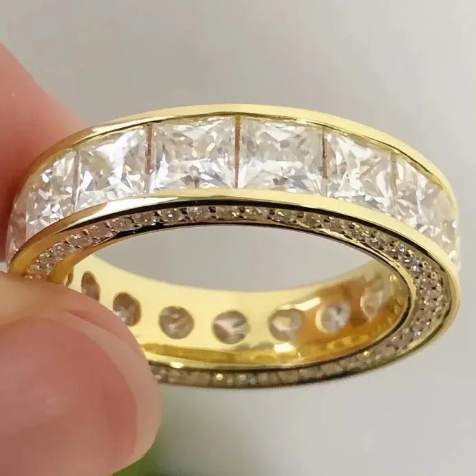 Eternity Princess CZ Brass Geometric Promise Ring Women Engagement Band