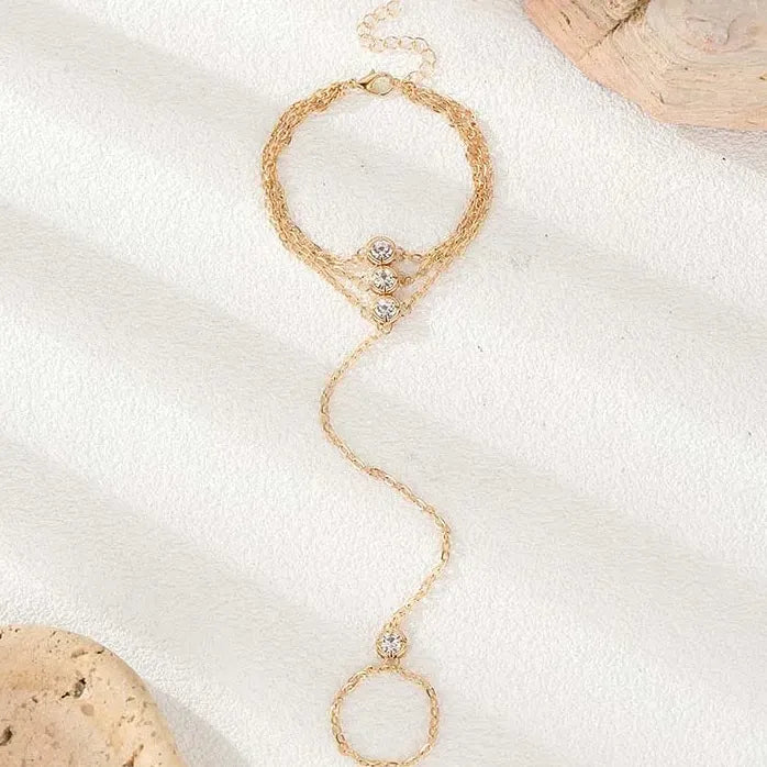 Fashion Metal Multilayer Hand Chain Link Ring Bracelet Women Wedding Jewelry