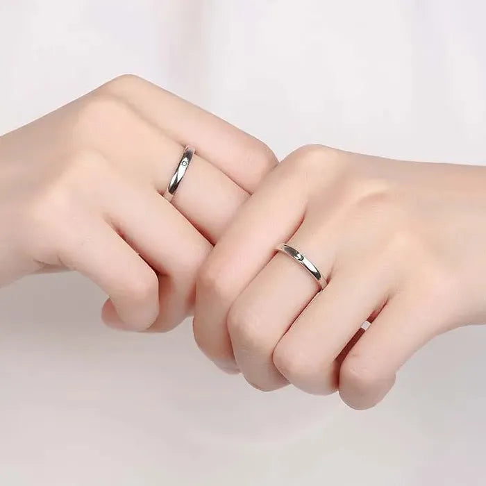 2Pcs Adjustable Silver Sun Moon Couple Heart Rings Set Gift Jewelry
