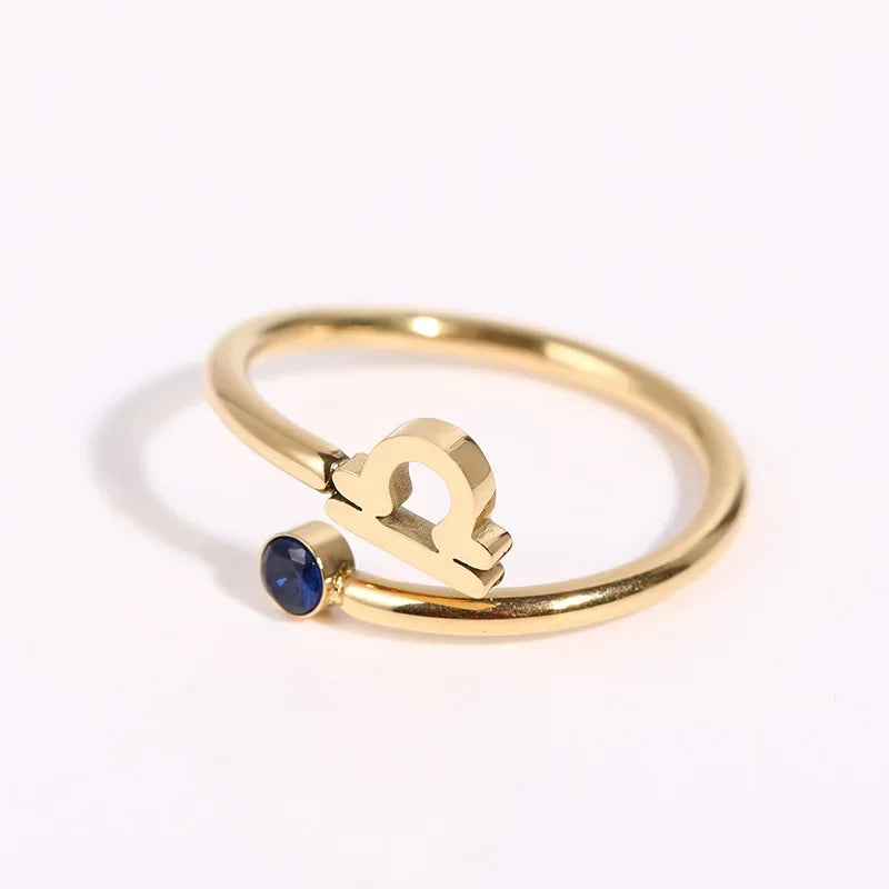 12 Constellation Symbol Adjustable 18K Gold Plated Zircon Knuckle Ring Gift