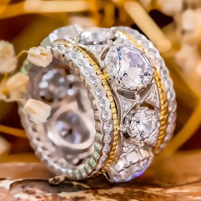 Two-Tone Cubic Zirconia Wedding Band Ring for Women Elegant Jewelry
