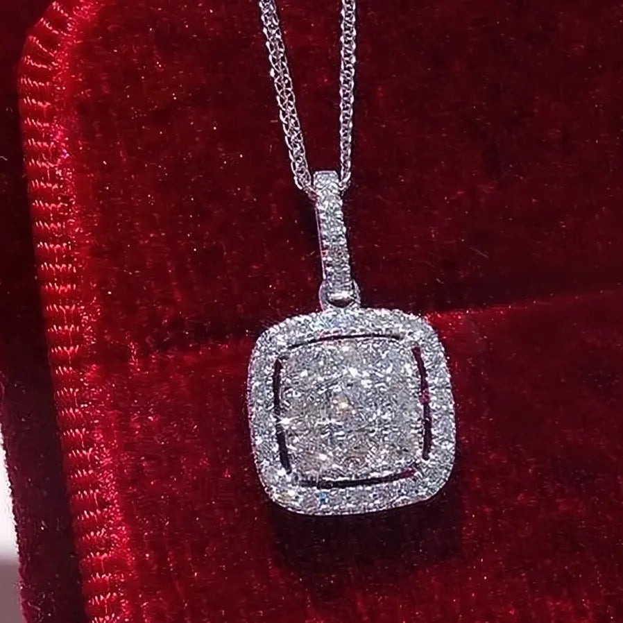 Cubic Zirconia Square Pendant Necklace for Women Wedding Jewelry