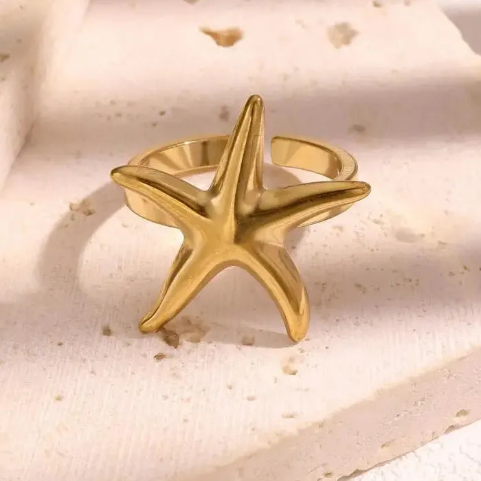 Bohemian Adjustable Stainless Steel Starfish Ring Unisex Jewelry Accessory