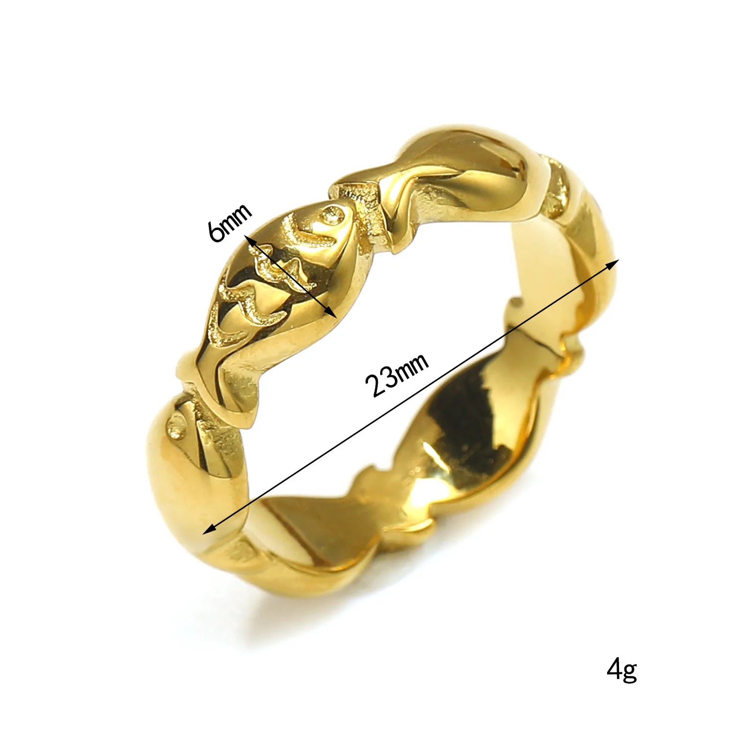 18K Gold Plated Tiny Fish Ring Stainless Steel Hypoallergenic Polished Jewelry