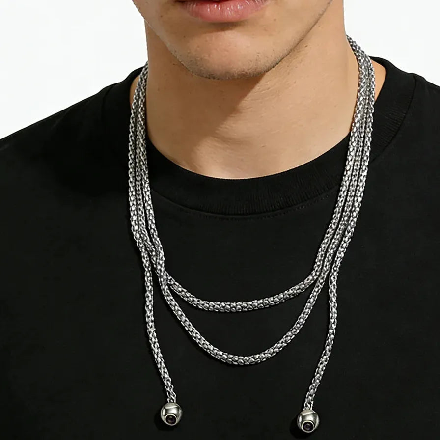 Stainless Steel Punk Geometric Round Ball Pendant Necklace Adjustable Unisex Jewelry
