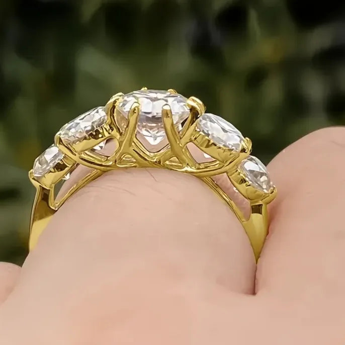 Gold Brass Engagement Ring with Cubic Zirconia Promise Jewelry Gift for Women