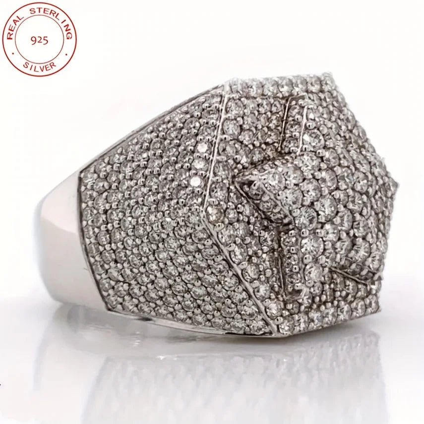 2025 Luxury 925 Sterling Silver Five Star Hip Hop Ring for Men – White Gold Plated Zircon