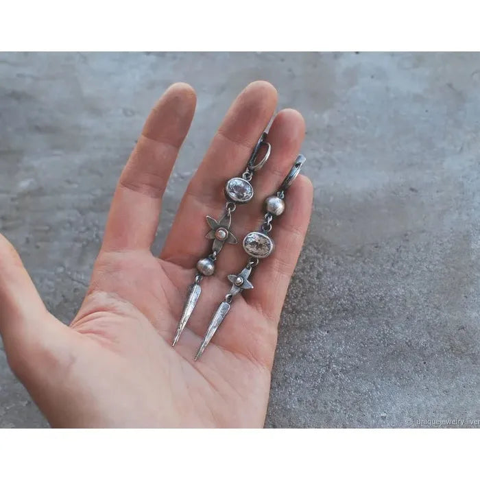 Vintage Silver Zinc Alloy Long Chain Tassel Star Shaped Drop Earrings Gift