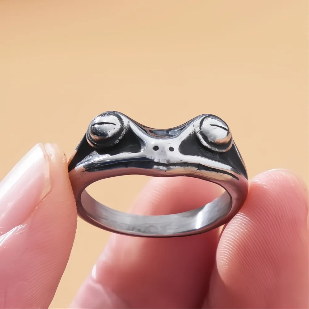 Stainless Steel Punk Hip Hop Frog Ring Korean Style Couple Gift for Men Women