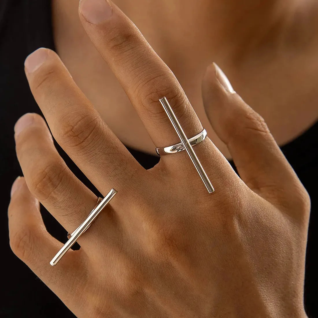 Adjustable Geometric Open Rings for Women Punk Hip Hop Fashion Jewelry