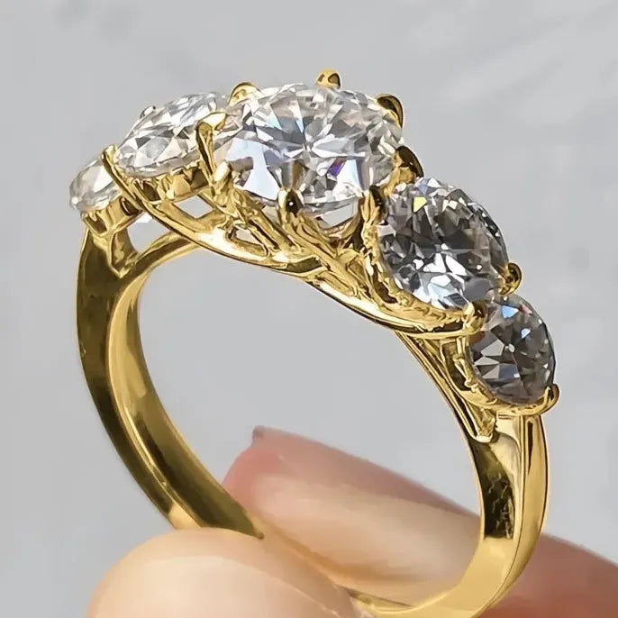 Gold Brass Engagement Ring with Cubic Zirconia Promise Jewelry Gift for Women