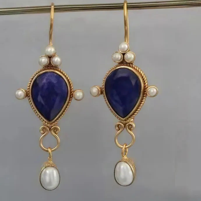 Vintage Court Gold Women's Zinc Alloy Drop Earrings Ethnic Style Stone Jewelry Gift