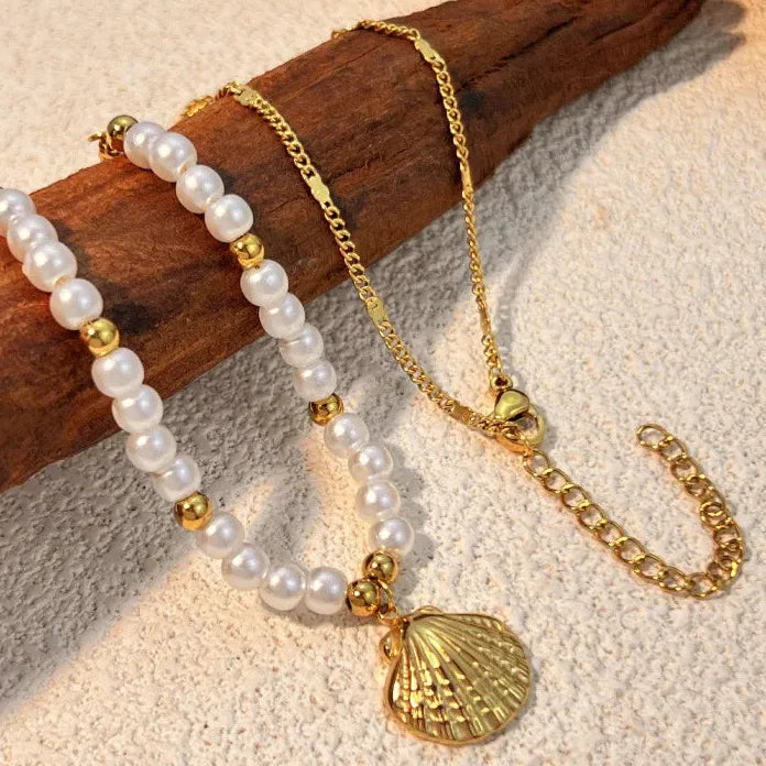 Stainless Steel Pearl Sun Shell Turtle Pendant Necklace Mini Choker Jewelry