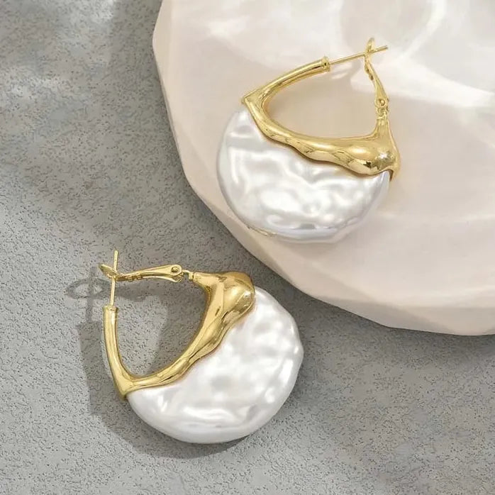 Vintage Semi-Circular Pearl Earrings for Women Gold Metal Wedding Jewelry Gift