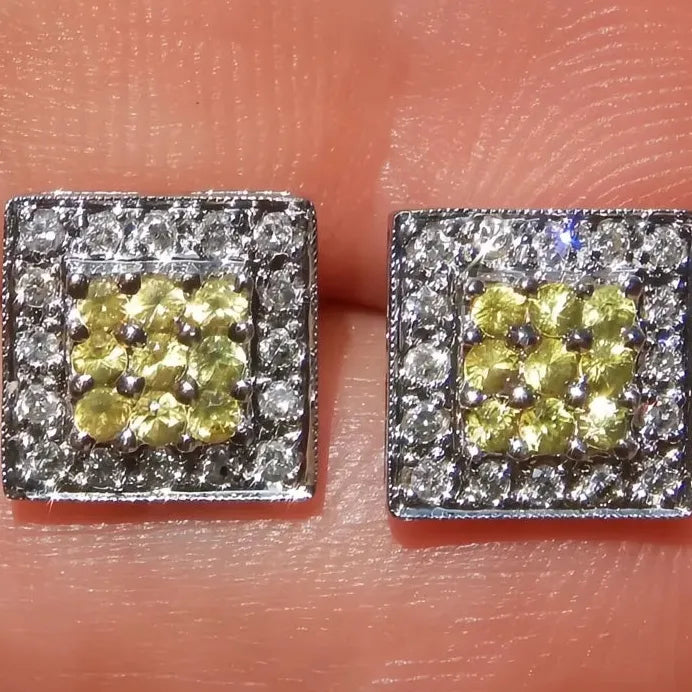 Elegant Square Women Stud Earrings Yellow White CZ Copper Alloy Jewelry