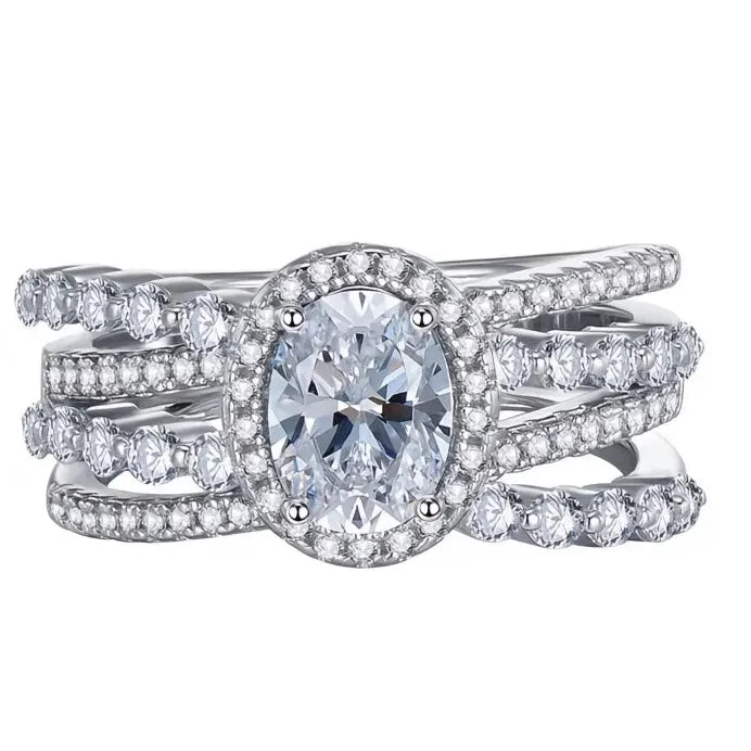 Elegant Sparkling White Cubic Zirconia Geometric Cross Wedding Ring for Women