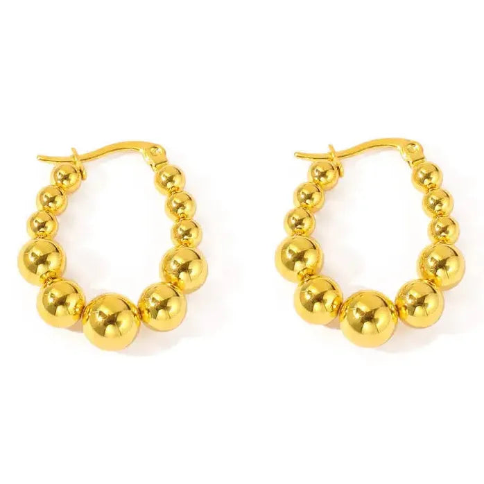 Geometric Stainless Steel Beaded Hoop Earrings for Women Classic Jewelry Gift