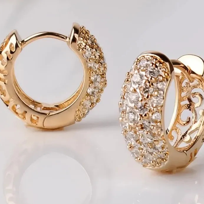 Geometric Hollow Hoop Earrings with Sparkling Cubic Zirconia for Women