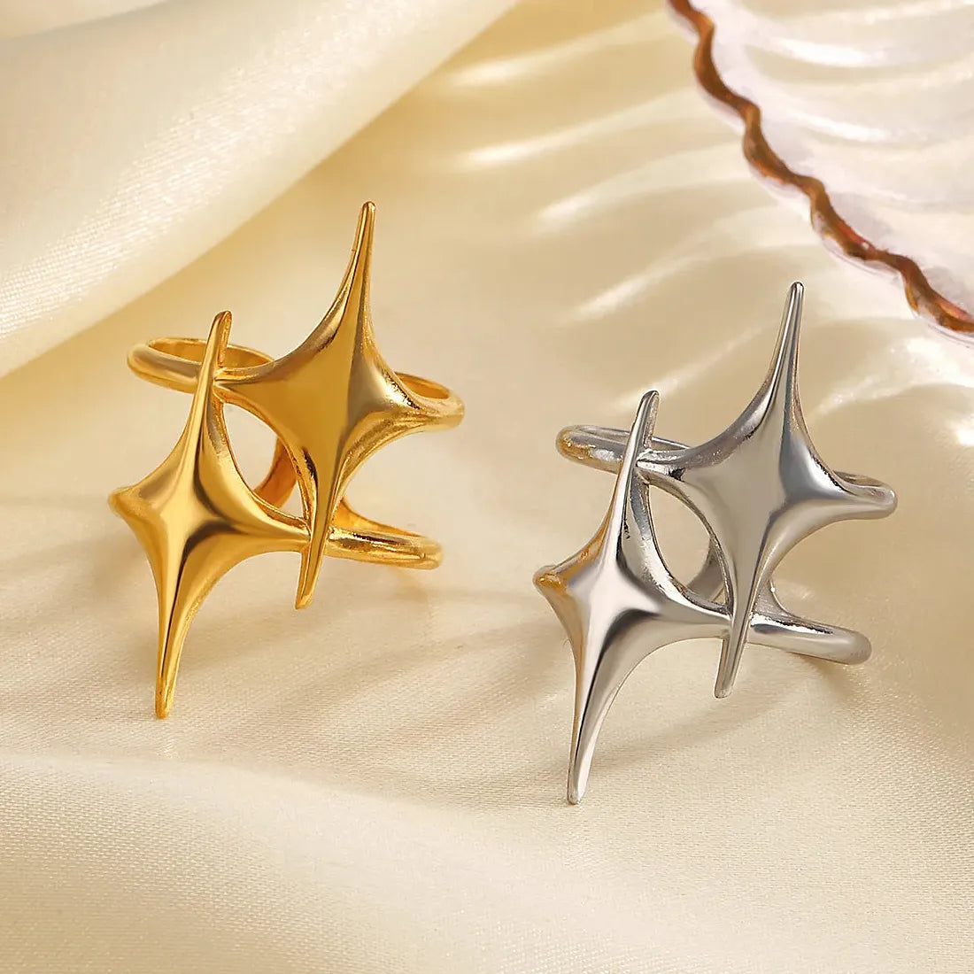 Adjustable Stainless Steel Star Cross Punk Y2K Ring for Women Gift Jewelry