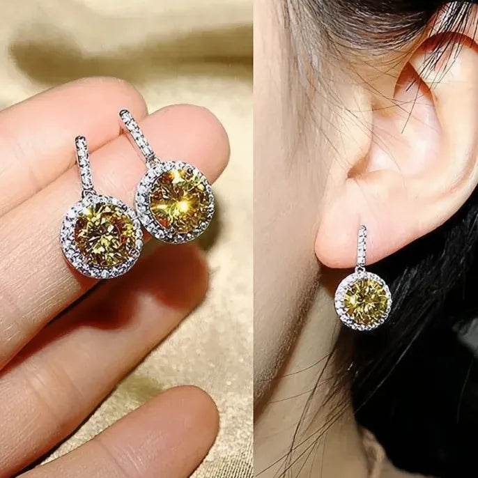 Silver Plated Copper Round CZ Dangle Earrings in Blue Pink Red Yellow