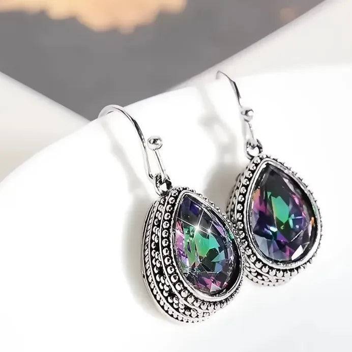 Vintage Geometric Multi-colored Cubic Zirconia Dangle Earrings for Women