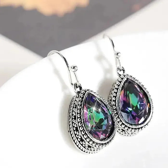 Vintage Geometric Multi-colored Cubic Zirconia Drop Earrings for Women