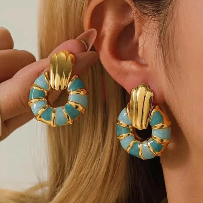Stainless Steel Geometric Stud Earrings for Women Vintage Enamel Colorful Gift Jewelry