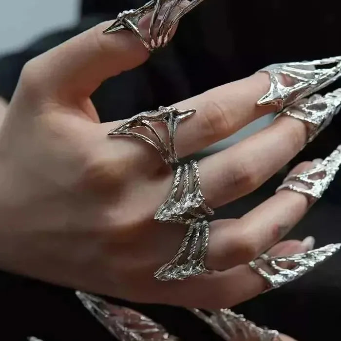 Geometric Metal Mood Tracker Ring Unisex Gothic Skeleton Nail Accessory